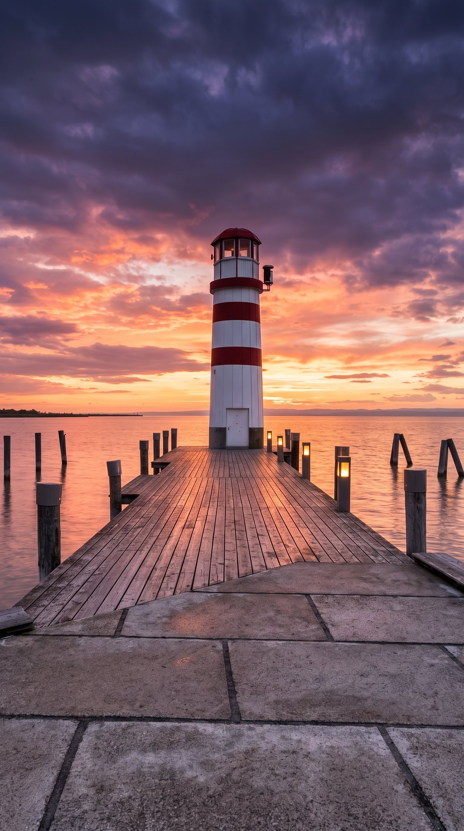 Der Leuchtturm von Podersdorf bei Sonnenuntergang